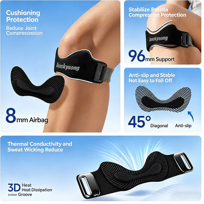 luckysong Precision Knee Strap, 2026 Upgraded Patellar Tendon Support with Silicone Lock-Point Pad, Adjustable Non-Slip Breathable Knee Brace for Running, Cycling & Fitness, One Size (1pcs)