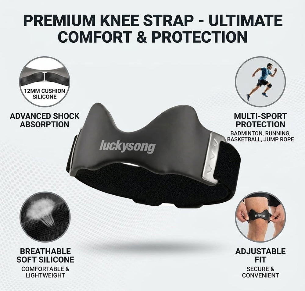 luckysong Precision Knee Strap, 2026 Upgraded Patellar Tendon Support with Silicone Lock-Point Pad, Adjustable Non-Slip Breathable Knee Brace for Running, Cycling & Fitness, One Size (1pcs)